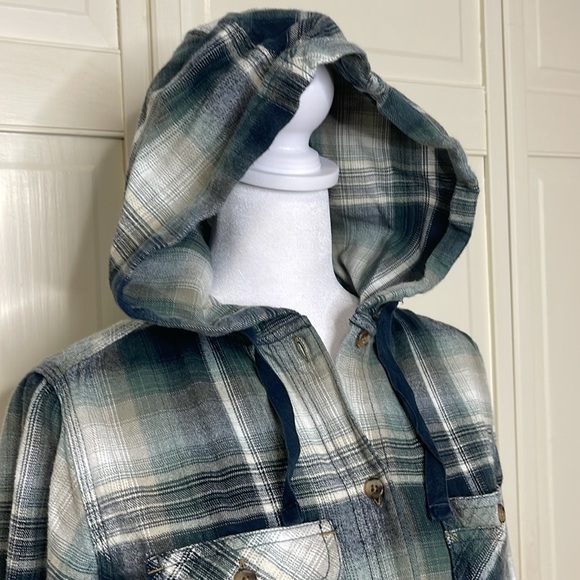 Carhartt Women’s Beartooth Hooded Flannel Button Down Shirt Navy Size XS - Picture 2 of 12